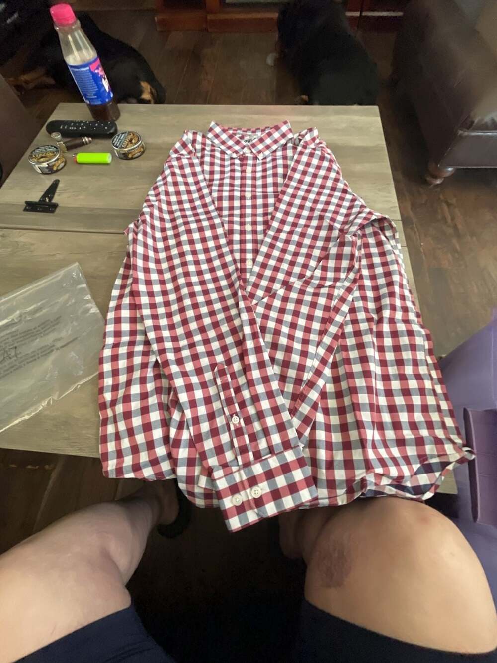 #A247 Express Men's Fitted Long Sleeve Red & White Gingham Button Down Shirt